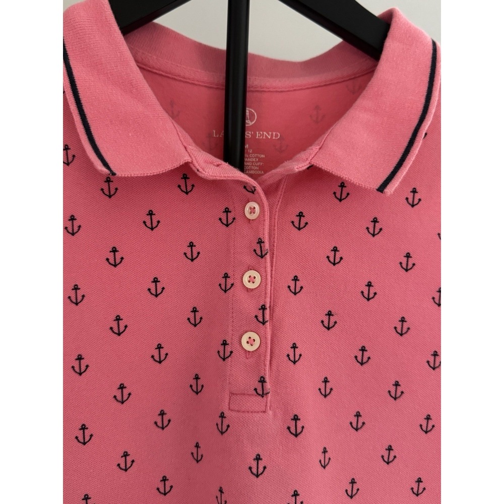 Lands' End Pink Anchor Polo Shirt Womens M Nautical Coastal Preppy Short Sleeve - Picture 4 of 7